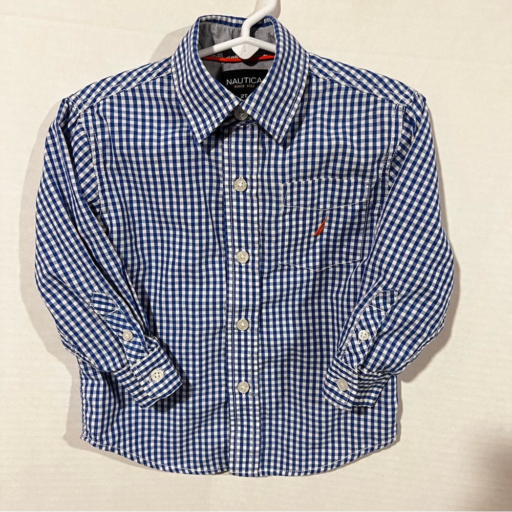 Boys Toddler 2t Nautica Button Down Blue Plaid Shirt